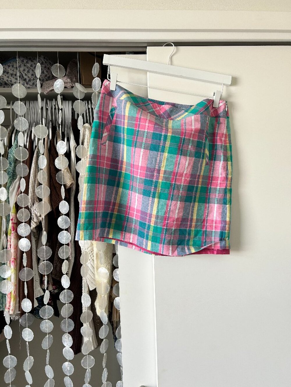 playground prep colorful spring plaid mini skirt with satin pink lining